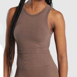 BNWT GYMSHARK Ribbed Cotton Seamless Body Fit Tank SOFT BROWN SZ XS